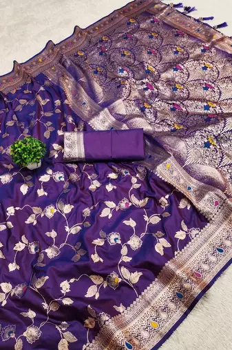 Purple Color Banarasi Silk Meenakari Design Saree