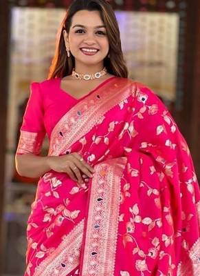 Rani Pink Color Banarasi Silk Meenakari Design Saree 1