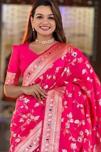 Rani Pink Color Banarasi Silk Meenakari Design Saree