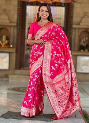 Rani Pink Color Banarasi Silk Meenakari Design Saree 2