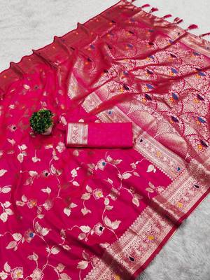 Rani Pink Color Banarasi Silk Meenakari Design Saree 3