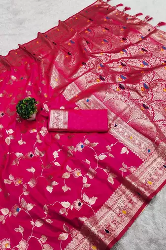 Rani Pink Color Banarasi Silk Meenakari Design Saree