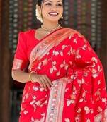 Red Color Banarasi Silk Meenakari Design Saree