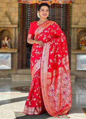 Red Color Banarasi Silk Meenakari Design Saree 2