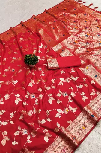 Red Color Banarasi Silk Meenakari Design Saree