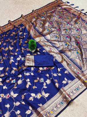 Royal Blue Color Banarasi Silk Meenakari Design Saree 1