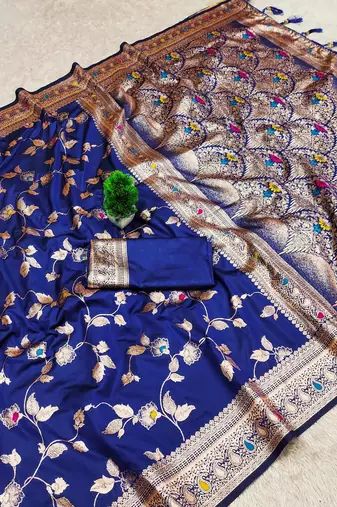 Royal Blue Color Banarasi Silk Meenakari Design Saree