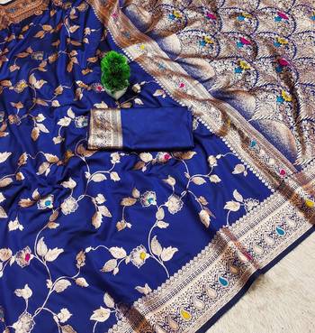 Royal Blue Color Banarasi Silk Meenakari Design Saree 2