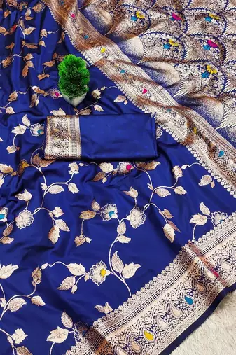 Royal Blue Color Banarasi Silk Meenakari Design Saree