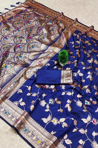 Royal Blue Color Banarasi Silk Meenakari Design Saree