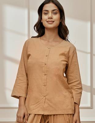 Wobeige cambric cotton yoga kurta with front open design & three quarter sleeves 1
