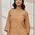 Women's beige cambric cotton yoga kurta with front open design & three quarter sleeves