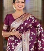 Wine Color Banarasi Silk Meenakari Design Saree