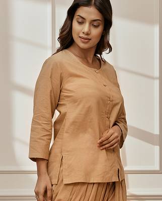 Wobeige cambric cotton yoga kurta with front open design & three quarter sleeves 3