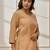 Women's beige cambric cotton yoga kurta with front open design & three quarter sleeves