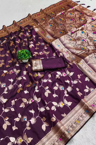 Wine Color Banarasi Silk Meenakari Design Saree