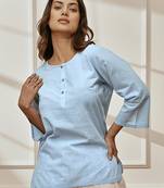 Woaqua cambric cotton yoga kurta with round neck & three quarter sleeves