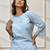 Women's aqua cambric cotton yoga kurta with round neck & three quarter sleeves