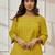 Women's olive green cambric cotton yoga kurta with round neck & three quarter sleeves