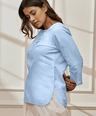 Woaqua cambric cotton yoga kurta with round neck & three quarter sleeves 3