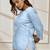 Women's aqua cambric cotton yoga kurta with round neck & three quarter sleeves