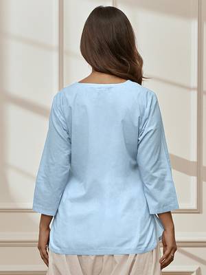 Woaqua cambric cotton yoga kurta with round neck & three quarter sleeves 4