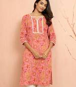Wopink floral print cotton kurta - designer rakhi outfit round neck ethnic dress