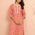 Women's pink floral print cotton kurta - designer rakhi outfit round neck ethnic dress