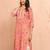 Women's pink floral print cotton kurta - designer rakhi outfit round neck ethnic dress