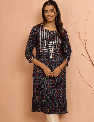 Wonavy blue patola print foil kurta - traditional raksha bandhan digital print ethnic dress 1