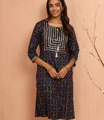 Wonavy blue patola print foil kurta - traditional raksha bandhan digital print ethnic dress