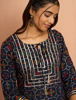 Wonavy blue patola print foil kurta - traditional raksha bandhan digital print ethnic dress 2