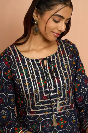 Wonavy blue patola print foil kurta - traditional raksha bandhan digital print ethnic dress
