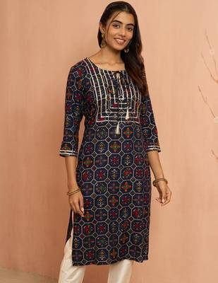 Wonavy blue patola print foil kurta - traditional raksha bandhan digital print ethnic dress 3