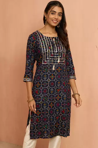 Wonavy blue patola print foil kurta - traditional raksha bandhan digital print ethnic dress