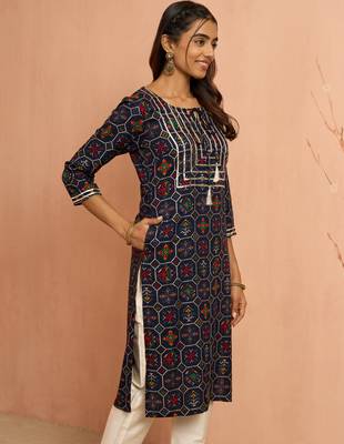 Wonavy blue patola print foil kurta - traditional raksha bandhan digital print ethnic dress 4