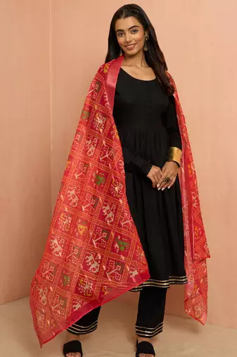 Women's black rayon anarkali kurta set - elegant raksha bandhan traditional festive wear