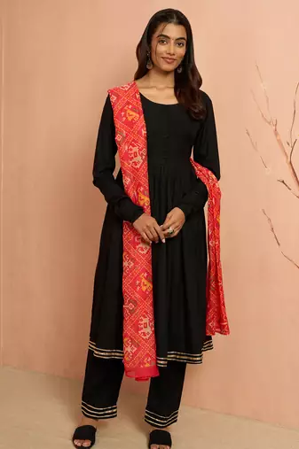 Woblack rayon anarkali kurta set - elegant raksha bandhan traditional festive wear