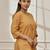 Women's dusty saffron linen cotton yoga kurta with button closure & three quarter sleeves