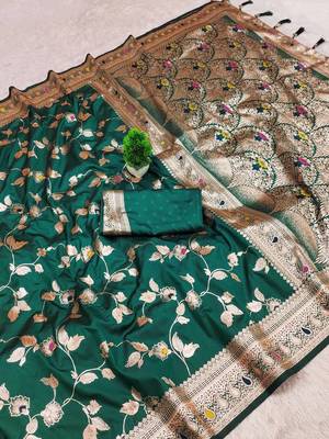 Green Color Banarasi Silk Meenakari Design Saree 1