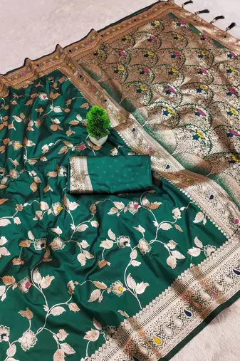 Green Color Banarasi Silk Meenakari Design Saree