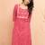 Women's red lehariya print embroidered kurta - traditional raksha bandhan thread work ethnic dress