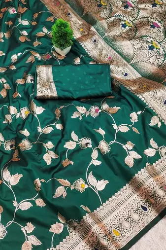 Green Color Banarasi Silk Meenakari Design Saree