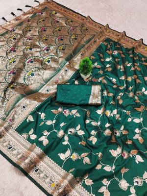 Green Color Banarasi Silk Meenakari Design Saree 3