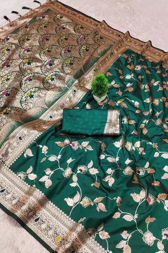 Green Color Banarasi Silk Meenakari Design Saree