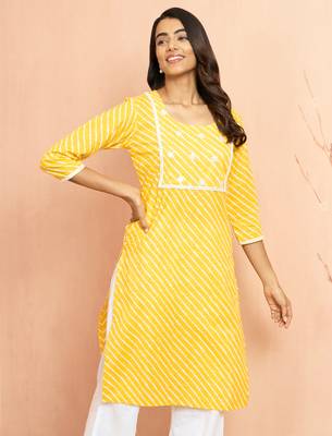 Woyellow lehariya print embroidered kurta - raksha bandhan thread work ethnic dress 1