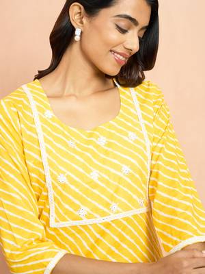 Woyellow lehariya print embroidered kurta - raksha bandhan thread work ethnic dress 2