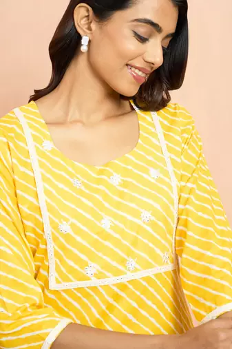 Woyellow lehariya print embroidered kurta - raksha bandhan thread work ethnic dress