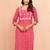 Women's red lehariya print embroidered kurta - traditional raksha bandhan thread work ethnic dress