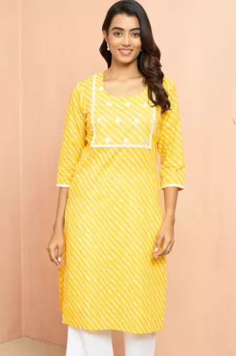 Woyellow lehariya print embroidered kurta - raksha bandhan thread work ethnic dress